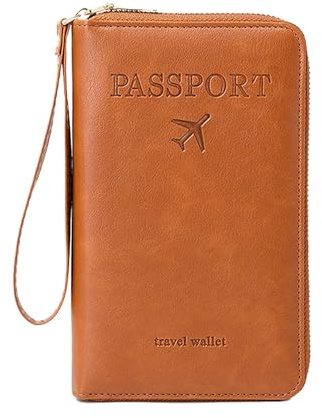 Copertura per passaporti in pelle PU, per passaporti, da viaggio, con chiusura lampo, per uomo e donna, copertura passaporto, in pelle PU, con chiusura lampo, marrone, taglia unica, Bellezza di massa