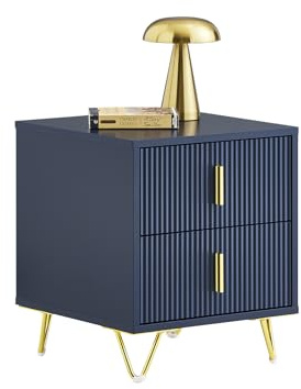 SoBuy Sängbord, nattduksbord med 2 lådor, modernt sidobord för sovrum och vardagsrum, blått B 40 x D 40 x H 47 cm FBT115-B