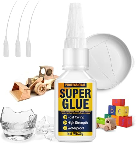 Inpumo Superglue 30g, Super Glue All Purpose with Anti-Clog Cap, Waterproof and Heat Resistant Strong Glue for Plastic, Leather, Metal, Wood, Ceramic,Glass, DIY, Precise Repair
