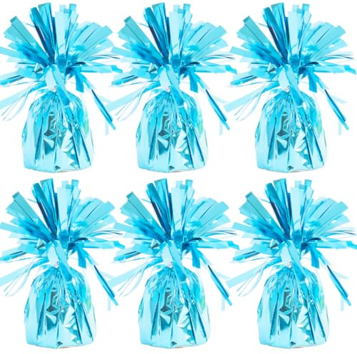 PARTYRAMA.CO.UK Metallic Turquoise Blue Foil Helium Balloon Weights 175gr - Pack of 6 - Durable & Colourful Weights for Birthdays Parties, Events & Celebrations - Perfect Balloon Weight Holders