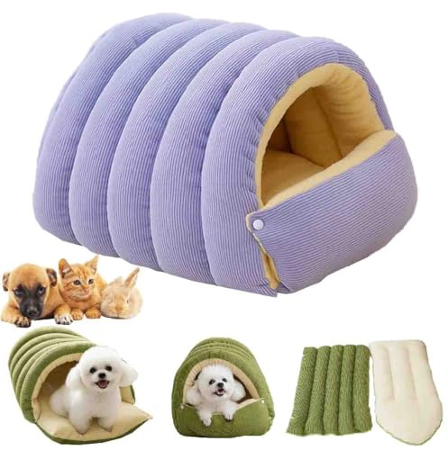 Tienda De Casa para Mascotas extraíble y Lavable,Cama Suave para Gato,Cama Cueva para Gatos,Cueva De Descanso para Mascotas Cerrada,para Gatos y Cachorros Pequeños Interior (Morado-L)