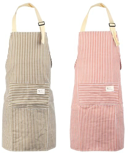 zrfgbxim 2 Pcs Aprons for Women Men, Kitchen Chef Aprons for Cooking Apron, Unisex Adjustable Bib Apron with 2 Pockets, for Home Kitchen Cooking Baking Restaurant Household Cleaning