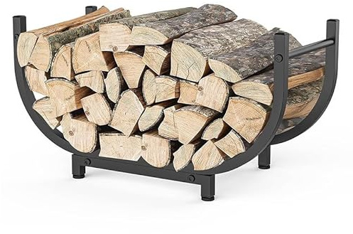 Luoieo 30 Inch Indoor Firewood Rack, Heavy Duty Metal Arc Log Holder with Anti-Scratch Pads, Rustproof Wood Storage for Fireplace, Fire Pit and Patio, Easy Assembly, Black