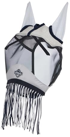 LeMieux Fringe Fly Mask - Micro-Mesh Ears - Black Mesh - Forelock Slit - Navy - Medium