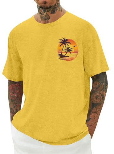 Herr Hawaii Kort Ärm T Shirt Med Gecko För Utflykt Skog Sjö Bad Adult Man Andas Snabbtorkande Komfortabel Ledig Semester Yellow XL