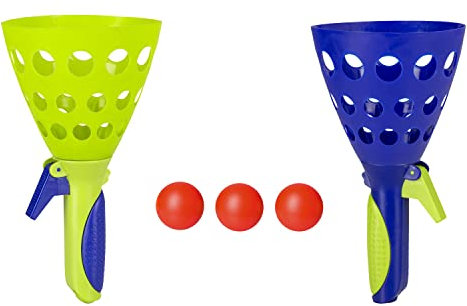 Idena 40006 Fangballspiel XXL mit 2 Fangbechern, inklusive 3 Bällen, Ballspiel für Garten, Park oder Strand, blau gelb