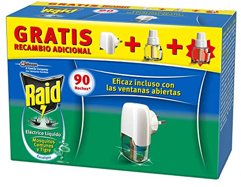 Raid - Difusor Eléctrico Anti Mosquitos com unes y Tigre Aroma com Aplicador y 2 Recâmbios, Blanco, Eucalipto