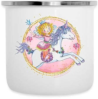 Spreadshirt Prinzessin Lillifee auf Einhorn Rosalie Camping-Becher, One size, Weiß