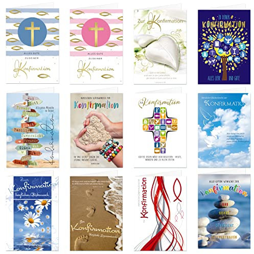 24 Stück Konfirmationskarten Klappkarten mit Umschlag - Glückwunschkarte zur Konfirmation
