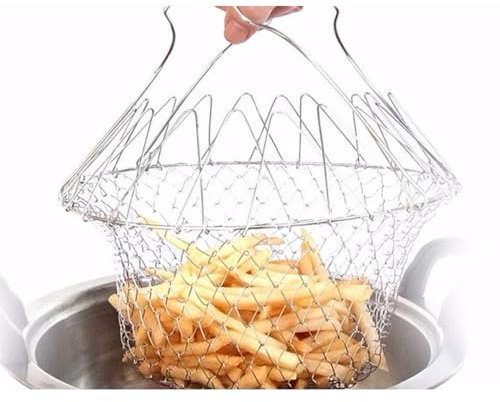 Körbe Braten,Faltbares Sieb, Rostfreier Frittierkorb, Fritteusenkorb, Chip Frying Servieren, Basket Chip Servieren, Lebensmittelkorb, Netz-Spülnetz, Net Fry Cooking Fryer Korb