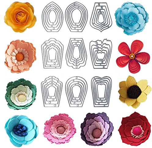 Bymivofun 9 Piezas Troqueles de Corte de Flores, Juego de Troqueles de Pétalos Corte 3D, para Decoración de Bricolaje para Niños, Fotos de Álbumes de Recortes, Tarjetas de Felicitación