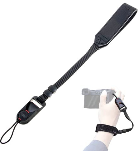 xlwen Kamera Handschlaufe, Handschlaufe für Kamera mit Schnellverschluss-Schnallen-Kit, 30 cm Kamera Tragegurt Echtleder für Canon Nikon Sony Fujifilm Olympus DSLR (Schwarz)