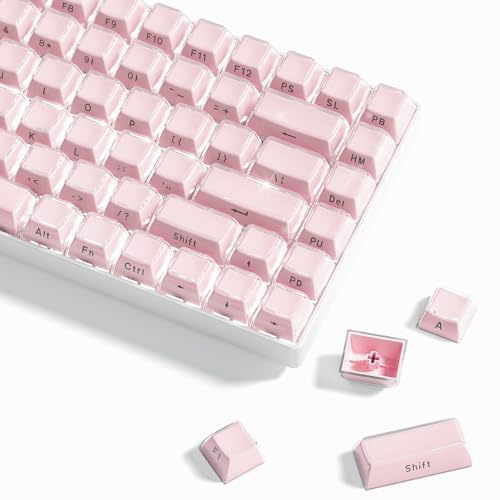 Womier Crystal Jelly Keycaps - Custom Keyboard Keycaps, Side Printed, 113 Keys, OEM Profile, Cute, for 61/68/84/87/98/100 Cherry Gateron MX Mechanical, Pink