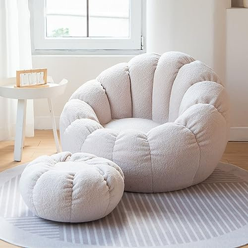 DESHVA Stuffed Animal Bean Bag Storage Chair, Ultra Soft Memory Foam Bean Bag Chair, Imitation Teddy fur, Washable, Stuffable Zipper Beanbag Cover for Organizing Plush Toys,White