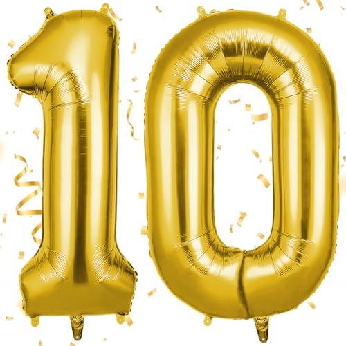 OFFCUP Palloncini Compleanno Oro 101 CM, Palloncino Numero 10, Foil Palloncini Numeri, Giganti Palloncini Numeri, Decorazioni Festa Compleanno, Gonfiabili Pallone per Anniversario