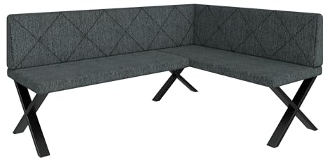 FURNISTAR Eckbank Akiko Metal X - Eckbankgruppe für Ihrem Esszimmer, Küche modern, Sitzecke, Essecke. Perfekt für Küche, Büro und Rezeption. Solide und Starke Verarbeitung. (168x128-Rechts-Inari96)