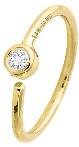 20G 14K Yellow Gold Diamond Nose Hoop Ring 1.5mm(0.015ctw) Solitaire Bezel Set Diamond 8mm Twist-open Nostril Ring Cartilage Hoop Tragus Ring Unisex 14KNHBZ-WD15YG