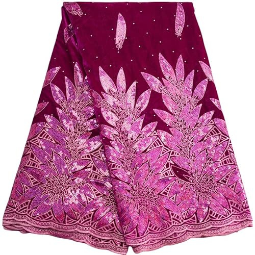 SJD LACE African Lace Fabric 5 Yards, Nigerian Lint Rhinestone Embroidery Lace Fabric with Sequins for Daily/Party/Wedding Sewing