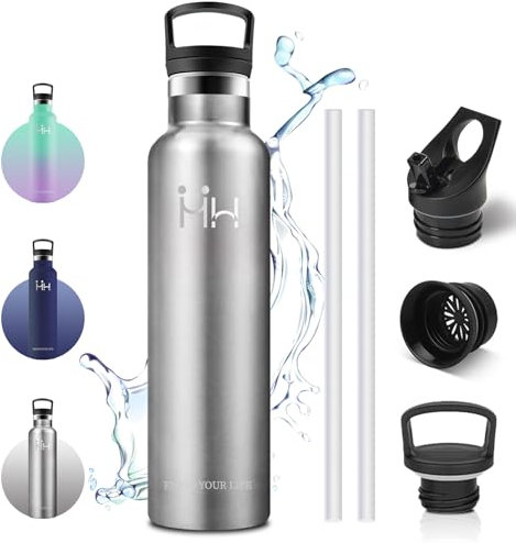 Vikaster Borraccia Sportiva 1000ml in Acciaio Inox - Senza Perdite, Con Cannuccia, Termica per Scuola, Adulti, Outdoor