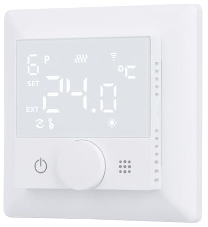 Wengart Termostato WG510,Giratorio para Ajustar la Temperatura,Modos de Calor y frío Ajustables,2,4 GHz,Compatible con calefacción por Suelo Radiante de Agua,Compatible con Alexa y Google Home