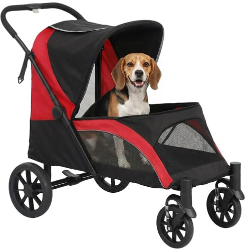 PawHut Passeggino per Cani Taglia Media Pieghevole con Cuscino, Nero