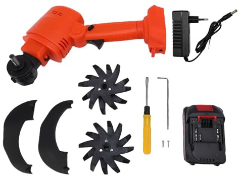 XUXHOU Cultivatore del Timone a Cordone, Mini Coltivatore Giardino a Batteria a Cordone per Il Caricatore della Batteria Diserbante Incluso (Plug dell'UE 100-240V)