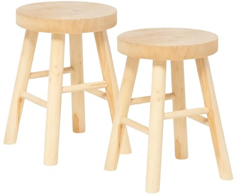 TIENDA EURASIA – Taburete Madera | Pack de 2 | Medidas 28x41 cm | Color Natural | Material Madera de Paulownia | Redondo