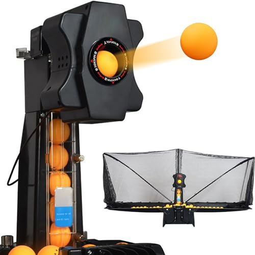 Bordtennisrobot - Automatisk serveringsmaskin med uppsamlingsnät, 7 nivåer av lutningsvinkel för träning med 40 mm bordtennisbollar