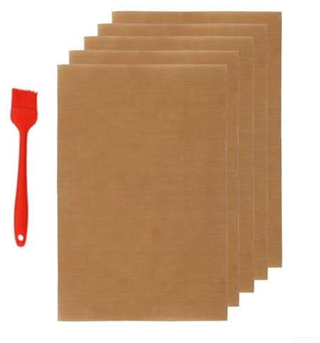 Gdfnmogo Lot de 5 tapis de barbecue en cuivre non réutilisables pour la cuisson en plein air, la cuisson et le rôti, 33 x 40 cm, avec brosse à huile