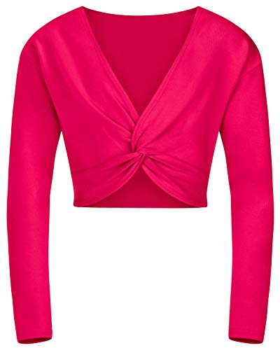 tanzmuster ® Ballettjacke Mädchen Langarm - Mia - aus sehr weichem Baumwollstoff Ballett Top zum Reinschlüpfen in pink, Größe 116/122
