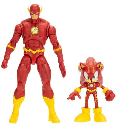 DC x Sonic the Hedgehog & The Flash Actionfigur Multipack, Officiellt Licensierad av Jakks Pacific, Innehåller 2,5 & 5 Klassiska Actionfigurer, Sonic x DC Samlarobjekt