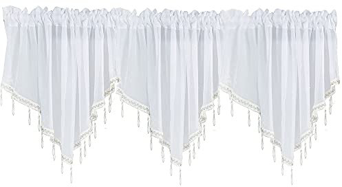 ANCLLO Voile-Vorhang, 3 Stoffbahnen mit Knautschstruktur, 130 x 60 cm, Weiß