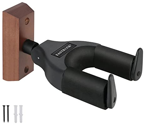 EASTROCK Guitar Wall Mount Locking, Hardwood Guitar Hanger Wall Mount Auto Lock, Adjustable Rotatable Guitar Holder Stand for Acoustic Electric Guitar Bass Mandolin Banjo, Black