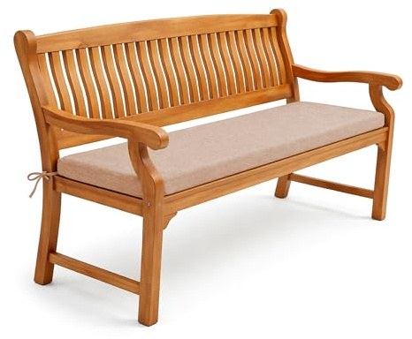 POKAR Bankauflage 180x40 cm | Bankkissen mit abnehmbarem Bezug und Bändern | Sitzauflage für Gartenbank, Sitzbank, Schaukel | Sitzpolster für Indoor und Outdoor | Oeko-TEX | Made in EU | Beige