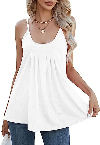 iChunhua Flowy Camisole Tops for Women UK Scoop Neck Pleated Summer Sleeveless Tops（Not Built in Bra