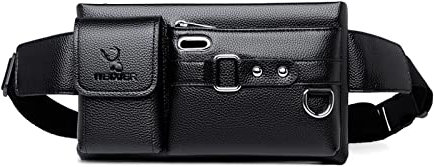 FANDARE Sling Bag Leder Brusttasche Umhängetasche Schultertasche Herren Bauchtasche Tasche Rucksack Daypacks Wasserresistent für Männer Outdoor Reisen Camping Crossbody Schulter Schwarz