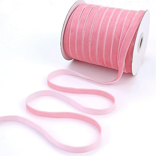 Velvet Ribbon 3/8 Inch x 48 Yards - Soft Single Face Velvet Fabric Ribbon for Gift Wrapping, Bows, Floral Arrangements, Christmas & Holiday Decorations (Pink)