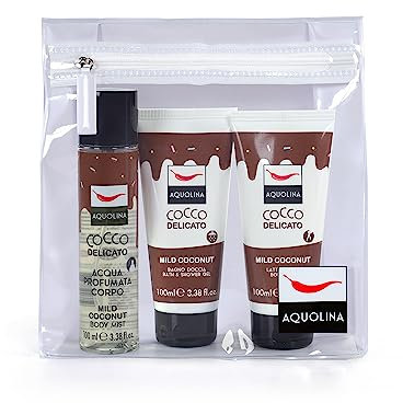Aquolina, Travel Set Cocco Delicato: Bagno Doccia, Latte Corpo, Acqua Corpo Profumata 100ml