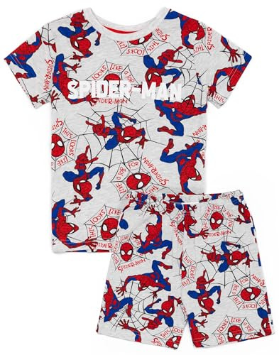Marvel Spider-Man Pyjamas Garçons | T-Shirt à Manches Courtes et Short Gris Super-héros pour Enfants | Cadeaux de Marchandise de Personnage de Bande dessinée de Film