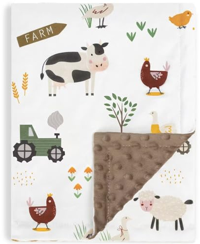 HOMRITAR Baby Blanket for Boys Soft Lightweight Minky Blanket with Double Layer Dotted Backing for Infant Toddler Nursery Crib with Cute Farm Animals Design 30 x 40 Inch