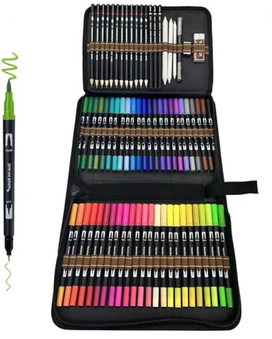 70 Stück Aquarellstifte Brush Pen filzstifte Set, enthalten 48 Farben Doppelspitze Filzstifte+12 Skizzenstifte und Zubehör, passend für Erwachsene und Kinder Malerei,Markierung, Färben