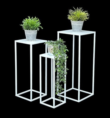 DanDiBo Blumenhocker Metall Weiß Eckig Blumenständer Beistelltisch 96482 3er Set Blumensäule Modern Pflanzenständer Pflanzenhocker
