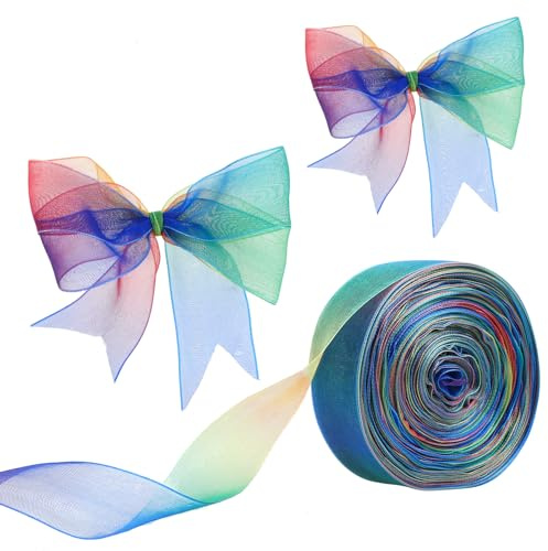 cobee Nastro di raso arcobaleno per confezioni regalo, 45 m, in chiffon di organza, per confezioni regalo, decorazioni per feste di nozze (45 metri)