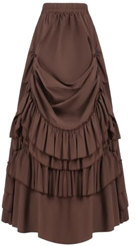 Kelvry Kjol för damer, chiffongkjol i flera lager, kostym i steampunk-stil, gotisk stil, vintagestil, plusstorlek, svart, Brun – 3, 32/34 SE