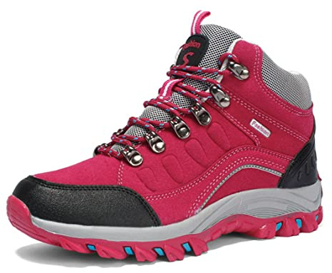 Ybberik Vandringsstövlar dam vattentäta halkfria klättring vandring sneakers utomhus ankelstövlar vandringsskor, Färg: röd, 36 EU