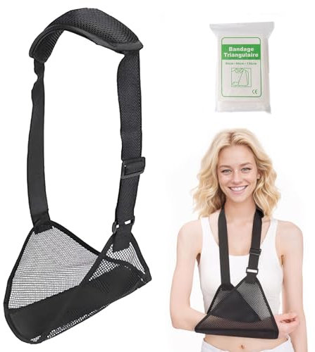 Armschlinge Armschlinge Rechter Arm Armschlinge Linker Arm Einstellbar Armschlaufe mit Atmungsaktivem Mesh Geeignet für Ellenbogen Arm- und Schulterluxation+Vlies-Dreieckstuch 1 Packung