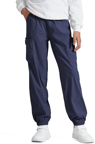 NUMYEAN Boys Girls Cargo Pants Kids Water Resistant Hiking Pants Quick Dry, Navy, 11-12Y