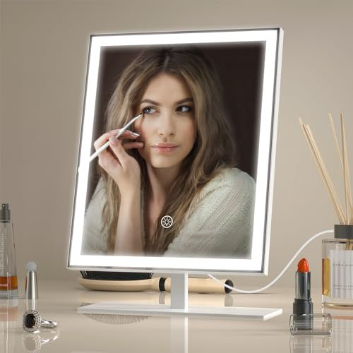 Amdelne Hollywood Light Up Makeup Mirror 34 x 25 cm – Dimmable Vanity Mirror with Lights, 3 Colour Modes, USB-C Powered with Adapter, Detachable 10x Magnifying, Smart Touch Control, For Dressing Table
