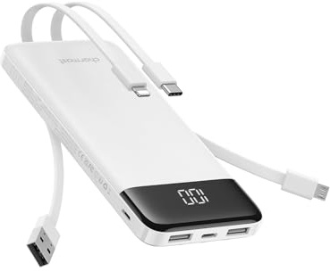 charmast Portable Charger Built-in Cables, 10000mAh Slim Power Bank Pocket
