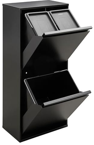 Arregui Basic CR406-B Papperskorg med 3 fack | 11 + 11 + 23 L (45 L) | Med behållare och organiska soptunnor | Papperskorgar för köket | Återvinningsbehållare | Svart